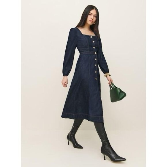 Reformation Navy Blue Button-Down Dress - Picture 2 of 10